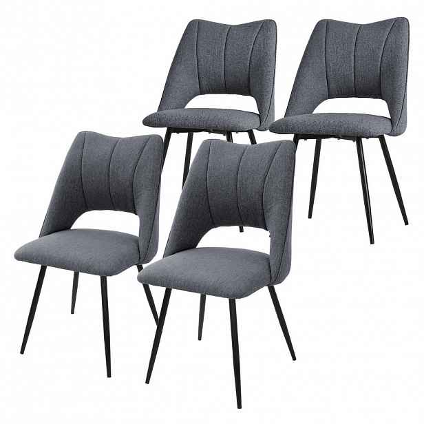 ML-DESIGN SADA 4 JÍDELNÍCH ŽIDLÍ Šedé látkové čalounění