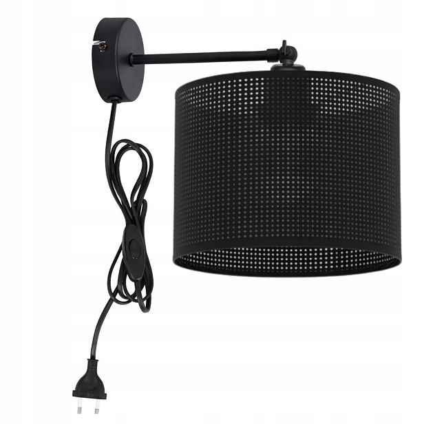Nástěnná Lampa Ažurová Stínidlo Díry Zástrčka Černá Nástěnná Lampa