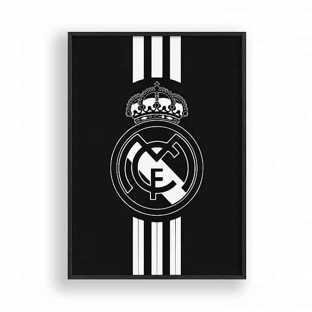 Obraz Real Madrid Logo Plakát Rámeček Dřevěný Černý 30x42 cm