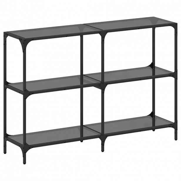 vidaXL Konzolový stolek s černou skleněnou deskou 118,5x30x81 cm ocel