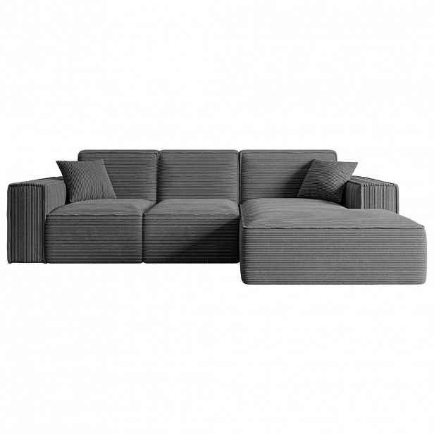 ALTDECOR ROHOVÁ SEDACÍ SOUPRAVA s otomanem vpravo SERRA-L – 266 x 169 x 80 cm, tmavě šedý manšestr