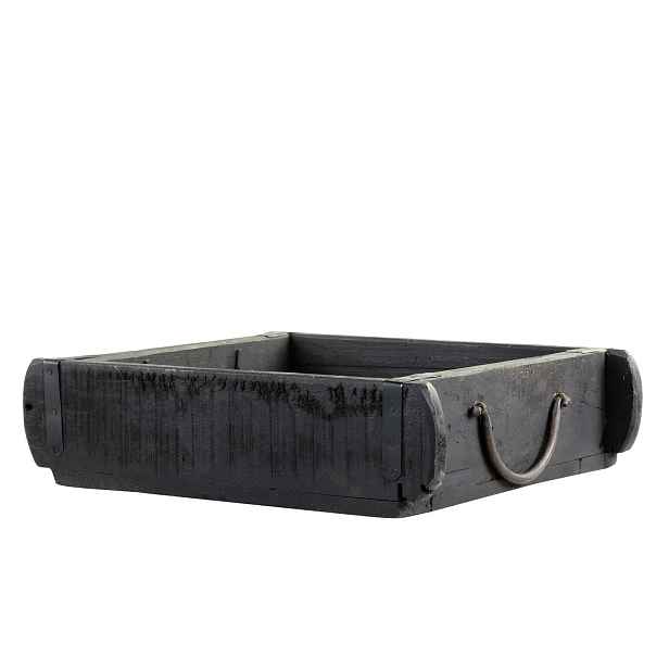 Černá dřevěná retro bedýnka s kovovými uchy Grimaud Brick old - 22*22*7cm Chic Antique