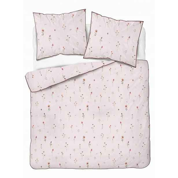 Povlečení z perkálu Lamé Percale 220x200 světle růžové, polní květy, lem