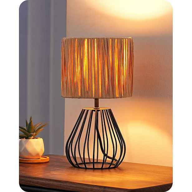 Stolní lampa Edishine boho černá 29 Cm s Led 4W pleteným vintage stínidlem