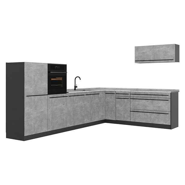 Vicco ROHOVÁ KUCHYŇ R-Line, Beton/Antracit, 327 x cm bez pracovní desky
