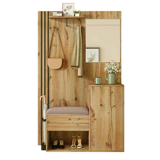 EVRYAE ŠATNÍ SKŘÍŇ Předsíňová stěna, MDF, Soft-Close, zrcadlo, lavice, tyč na oblečení, držák na deštník, úložný prostor