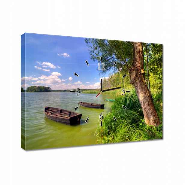Nástěnné hodiny 60x40 Jezero Lodě Krajina