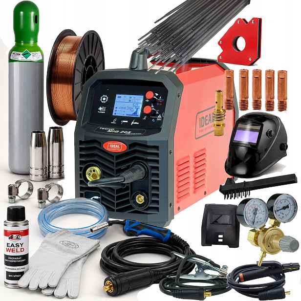 Svařovací stroj Ideal Tecnomig 205 LCD Synergie Mig Mma Tig Flux 200A 230V sada1