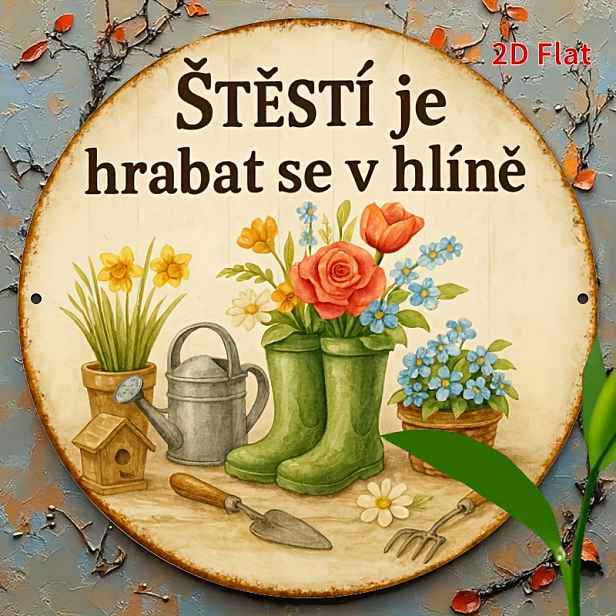 TEMU 2D plochá, [2D plochá] 1 ks 8 x 8 palců (20 x 20 cm) Zahradní dekorativní plaketa v českém jazyce "Šťastnost je kopání do země" Humorná nástěnná