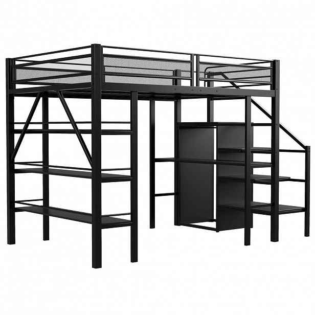 CHICFURN VYVÝŠENÁ POSTEL 140/200 cm v černé barvě s psacím stolem a skříní
