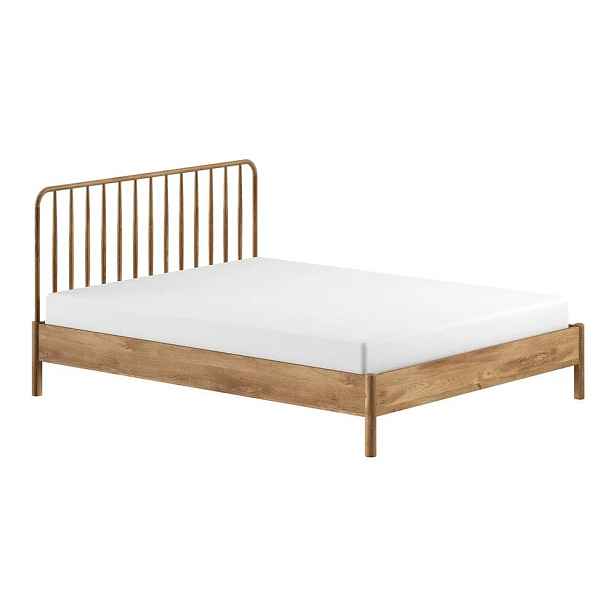 Dvoulůžková postel z dubového dřeva bez roštu 160x200 cm v přírodní barvě Olive Spindle – Vipack