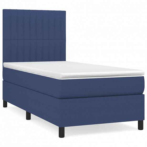 vidaXL Box spring postel s matrací modrá 100 x 200 cm textil