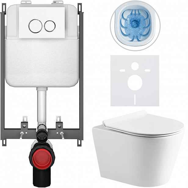 Kompletní WC set Basic/Carlito - bílá lesklá - WC tlačítko Dualo/Bílá - pro zazdění - 48,5x36,5 cm