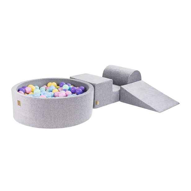 Šedé sametové pěnové hřiště 4 ks výška 30 cm 225x90 cm Montessori – Meowbaby