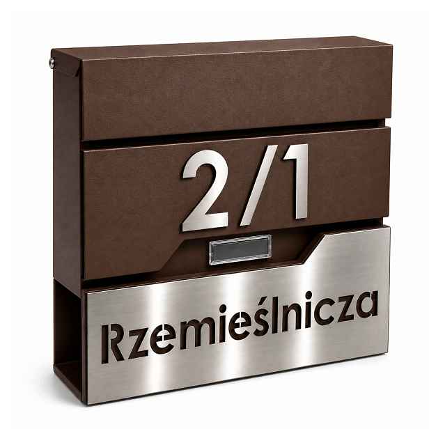 Velká Poštovní Schránka S Adresou (tabl nerezová ocel, Hnědá s okénkem