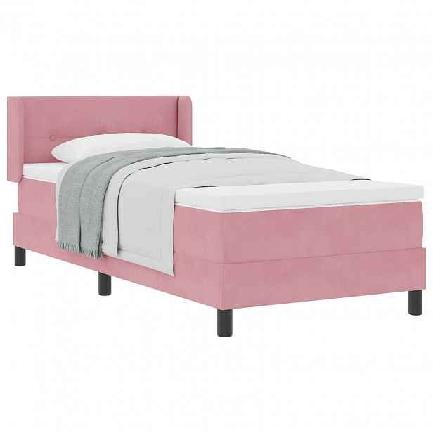 vidaXL Postel s boxspringem s čelo Růžová 200 x 90 cm samet