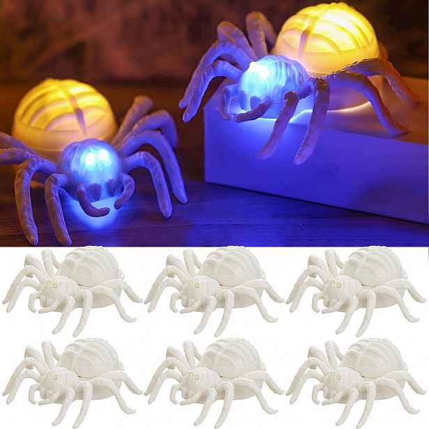 Led Svíčky Halloween 6 Ks Bílých Bezplamenných Pavouků Na Baterie