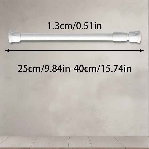 TEMU 1 ks, Černobílá tenká tyč s plnou specifikací, Teleskopická tyč na sprchový závěs bez vrtání, Průměr tyče 1,3 cm / 0,51 palce, Odnímatelná a
