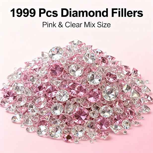 TEMU 1999 ks průhledných a růžových umělých diamantů, vhodné pro výplň váz, svatební doplňky, svatební ozdoby, středové dekorace na stůl, venkovní