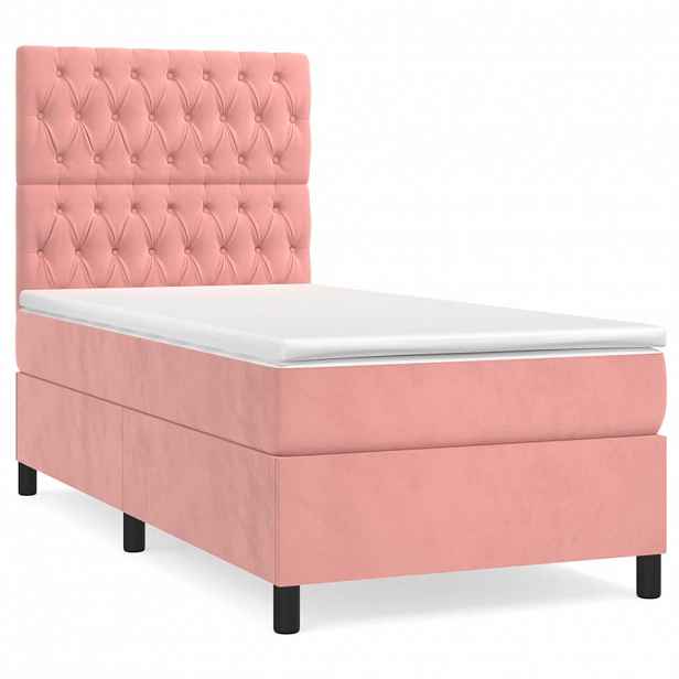 vidaXL Box spring postel s matrací růžová 90x200 cm samet