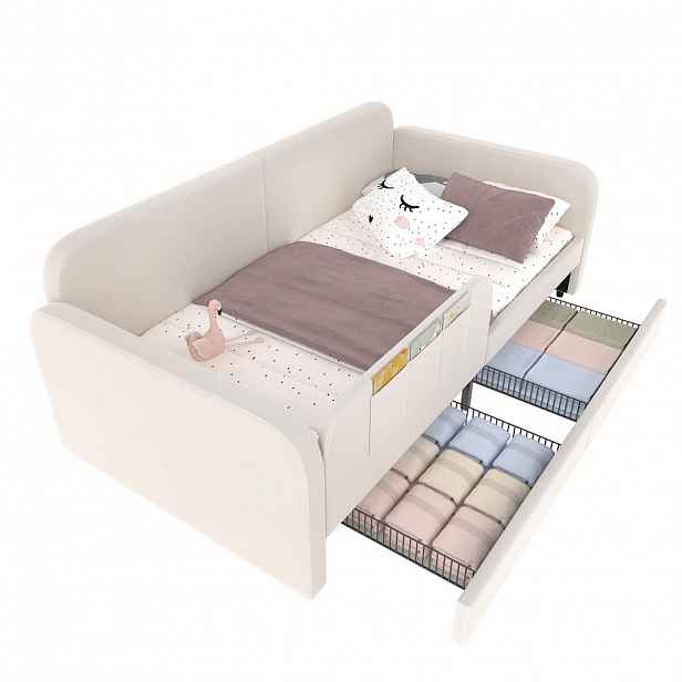 CHICFURN ČALOUNĚNÁ POSTEL 90/200 cm v bílé barvě se 2 zásuvkami a sametem