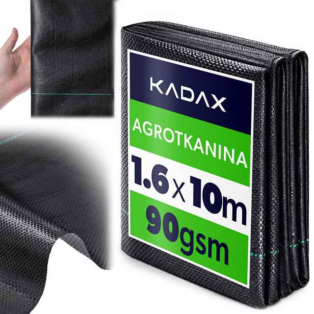 TEMU KADAX Agro-Tarpaulin 90G 1.6X10M, Černá protibuňková plachta, Silná zahradní tkanina, Pod mulč, UV, Zahradní, 1ks.