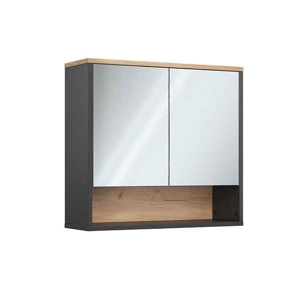 Vicco KOUPELNOVÁ ZRCADLOVÁ SKŘÍŇKA Eliza, Černá/Dub Viking, 70 x 65 cm se 2 dveřmi