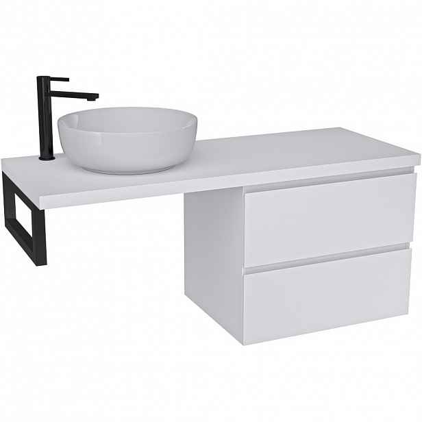 Koupelnová skříňka Carole - bílá matná + deska pod umyvadlo Navira Pro - 36 mm + konzole černá - 120x51,6x46 cm