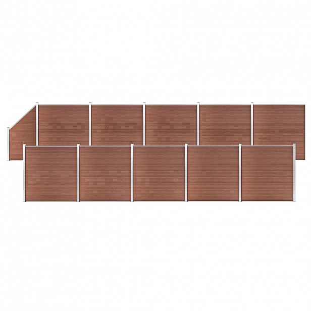 vidaXL Plotová sada WPC 10 čtvercových + 1 šikmý díl 1830x186 cm hnědá