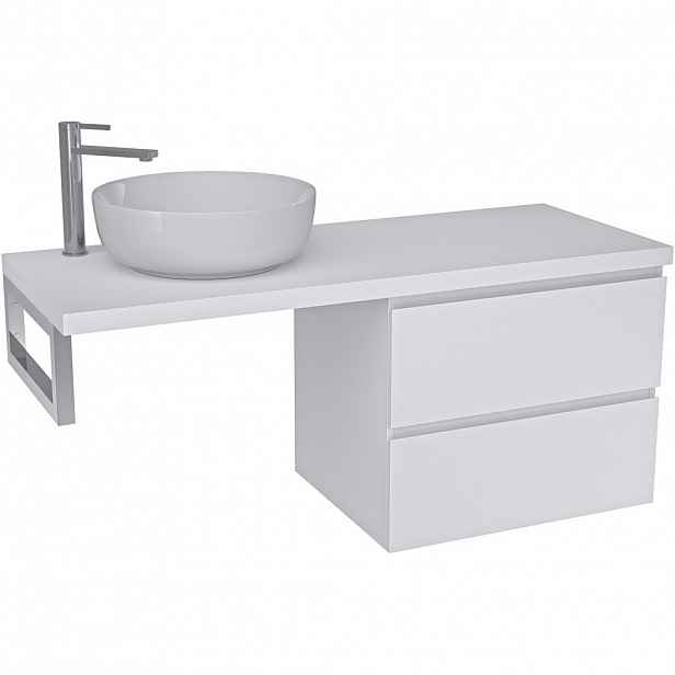 Koupelnová skříňka Carole - bílá matná + deska pod umyvadlo Navira Pro - 36 mm + konzole chrom - 120x51,6x46 cm