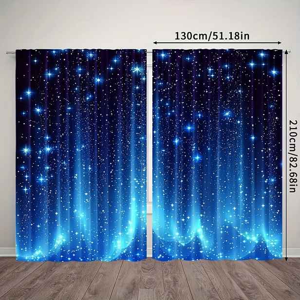 TEMU 2 ks, Třpytivé modré slavné celoroční závěsy Galaxy, 100% polyester, vhodné do ložnice, kanceláře, kuchyně, obývacího pokoje, pracovny, domácí
