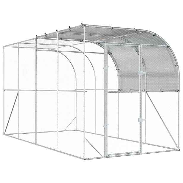 vidaXL Kurník proti zdi Stříbrná 400 x 200 x 215 cm Pozinkovaná ocel