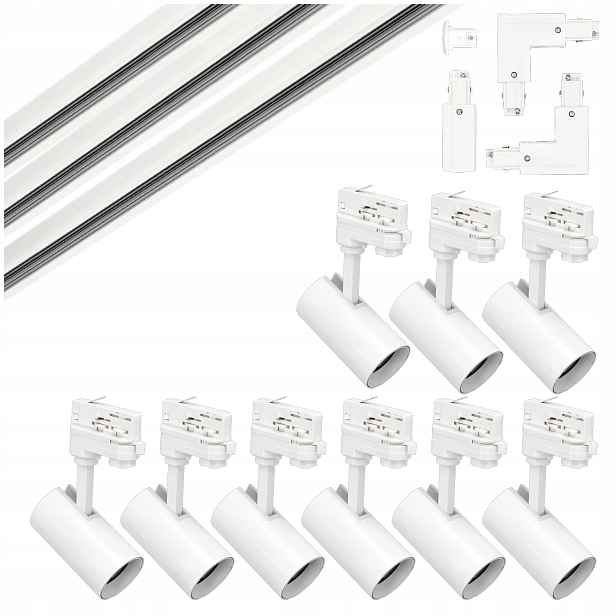 3fázové kolejnicové osvětlení 2m+2m+2m +2x spojka L levá 9 lamp 2x krytka