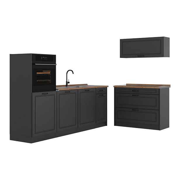 Vicco KUCHYŇSKÝ KOUT R-Line, Antracitový venkovský dům/Antracit, 220 cm pracovná doska Dub Goldkraft
