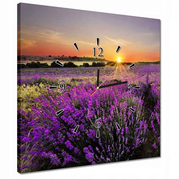 Nástěnné hodiny 40x40 Pole levandule Západ