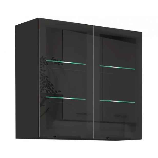 Horní prosklená kuchyňská skříňka Arona, 80 cm, černá