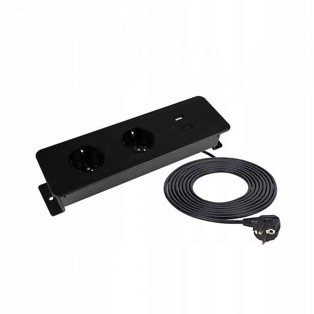 Stolní zásuvka Taobox, černá, 2x francouzská zásuvka, 1xUSB A, 1xUSB C,