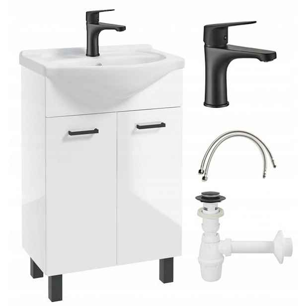 Koupelnová skříňka s umyvadlem 84x55 na nožkách s baterií a sifonem komplet
