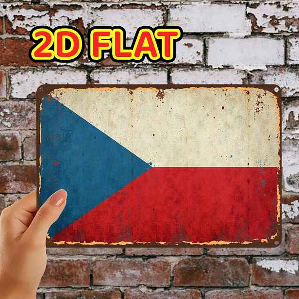 TEMU 2D plochá, 1 ks, Vintage kovová cedulka s českou vlajkou, kovová železná cedulka, předvrtané otvory, vhodná pro vnitřní, zahradní, venkovní,