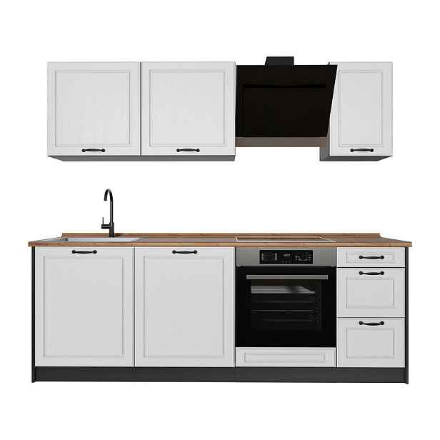 Vicco KUCHYŇSKÝ KOUT R-Line, Bílý venkovský dům/Antracit, 220 cm pracovná doska Dub Goldkraft