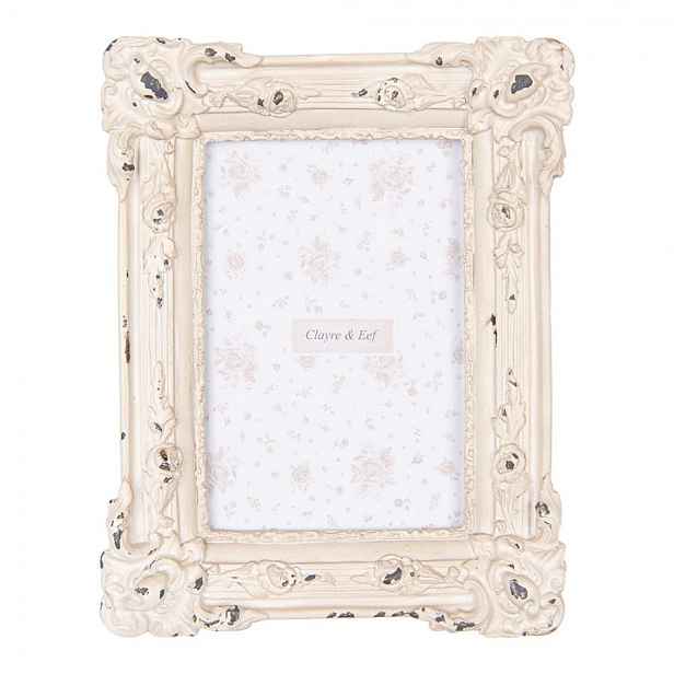 Béžový antik fotorámeček zdobený růžemi Rose - 17*3*21 cm / 10*15 cm Clayre & Eef