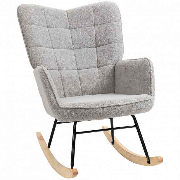 HOMCOM HOUPACÍ židle, ergonomický tvar, nohy z pravého dřeva, nosnost do 120 kg, světle šedá
