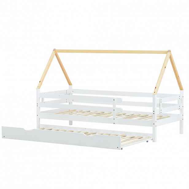 Redom DĚTSKÁ postel 90/200 cm s výsuvným přistýlkovým lůžkem, bezpečnostním zábradlím a stabilní konstrukcí, Bílá