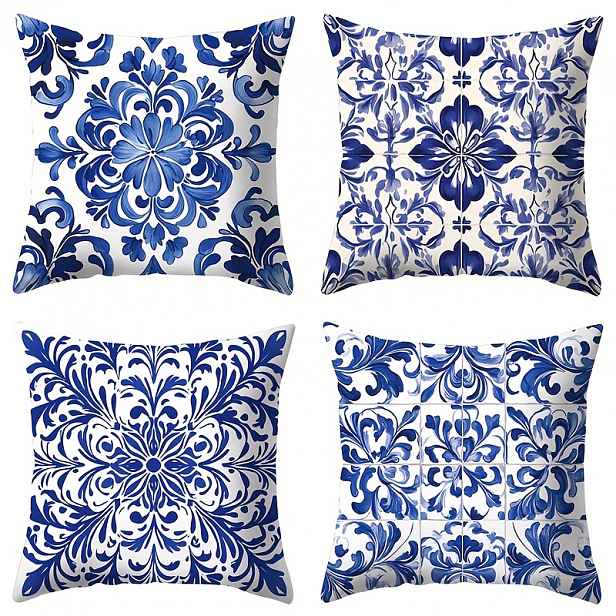 TEMU 4 ks, bílý porcelánový styl, geometrický povlak na polštář, teplý a pohodlný, krásný a praktický, 17,72 palce * 17,72 palce, vhodný pro dekoraci