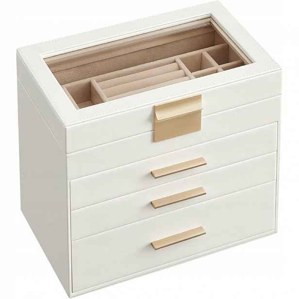 4patrová šperkovnice JBC161W01, 15,2 x 25,2 x 21,5 cm, bílo/zlatá