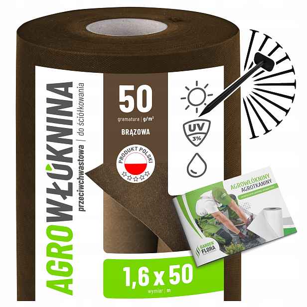 Agrotextilie na Plevel Antiplevelová podložka 50g agro Uv+ 1,6x50m špendlíky