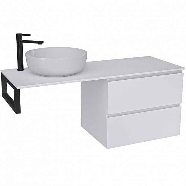 Koupelnová skříňka Carole - bílá matná + deska pod umyvadlo Navira Slim - 18 mm + konzole černá - 120x49,8x46 cm