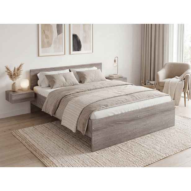 Postel ELISA 160 x 200 cm, dub lanýž Matrace: Matrace Coco Maxi 20 cm, Rošt: S lamelovým roštem