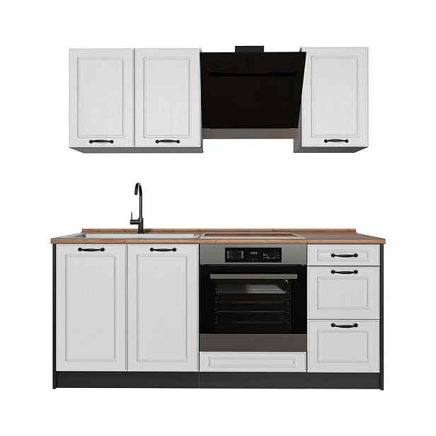 Vicco JEDNOTKOVÁ KUCHYNĚ R-Line, Bílý venkovský dům/Antracit, 180 cm pracovná doska Dub Goldkraft