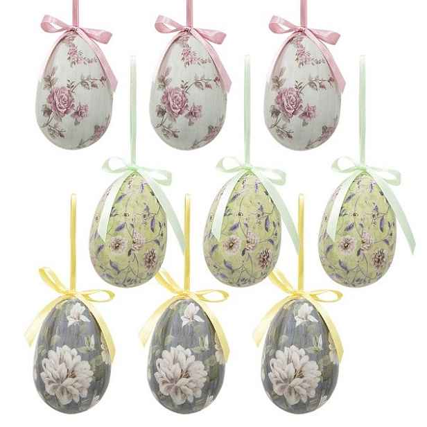 9ks dekorace závěsné vajíčko s květy Spring Egg - Ø 5*7cm Clayre & Eef